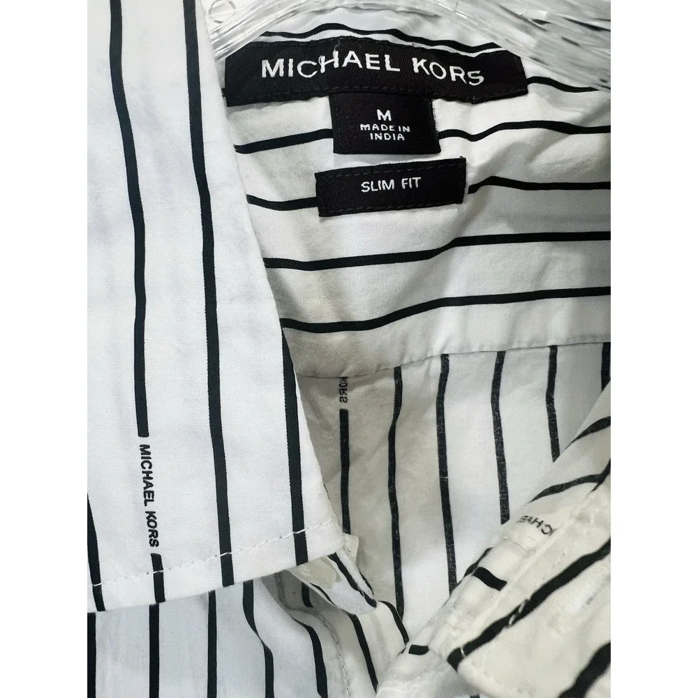 Michael Kors Slim Fit Women Striped Long Sleeve Button-Up Shirt Black White M
